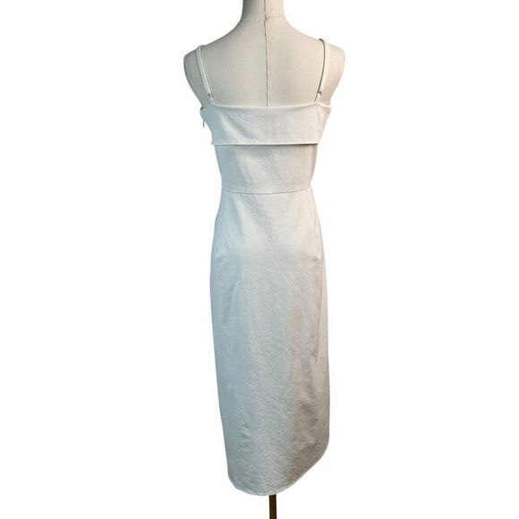 Colovos Size 4 RTR Designer Cream Midi Dress Asymmetrical Hem Side Zip Belted - Picture 7 of 16